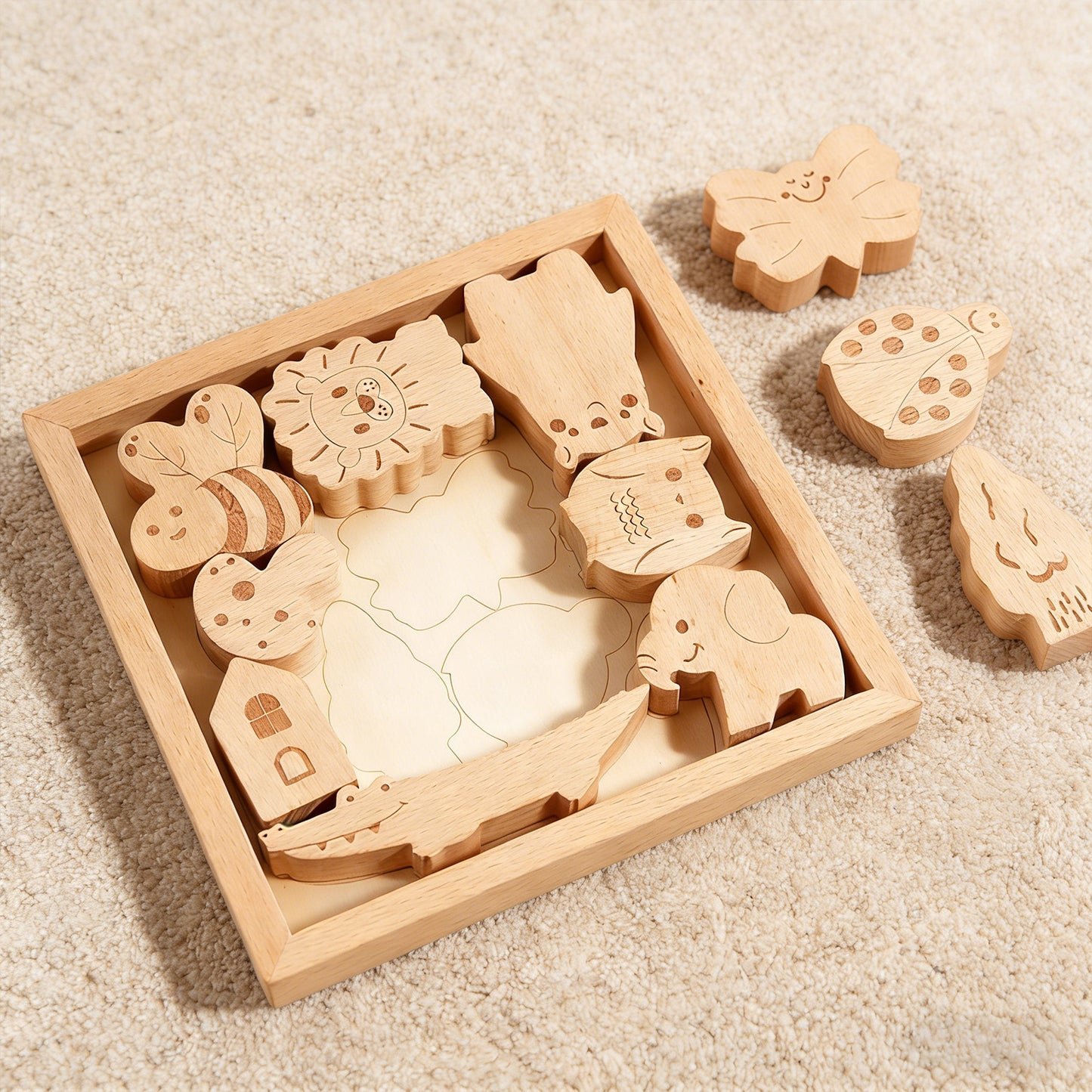 Jessruly® Wooden Safari Animal Puzzle Box